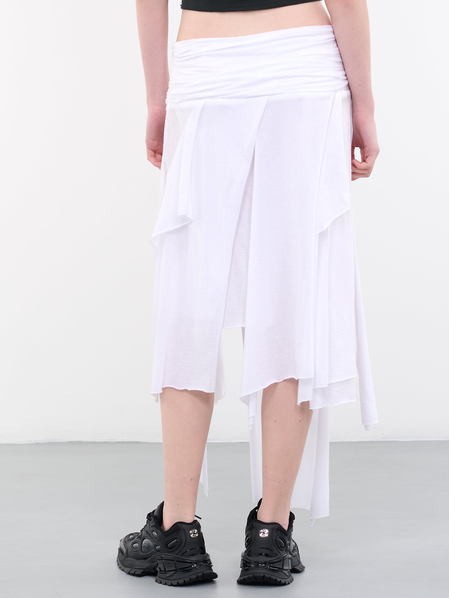 Ruched Midi Skirt (SK03-WHITE)