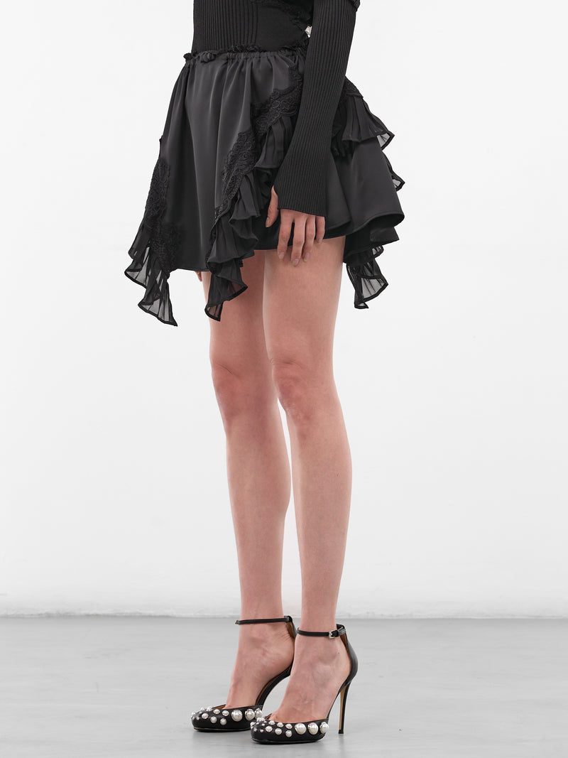 Black Satin Ruffle Layer Skirt (SK057-BLACK)