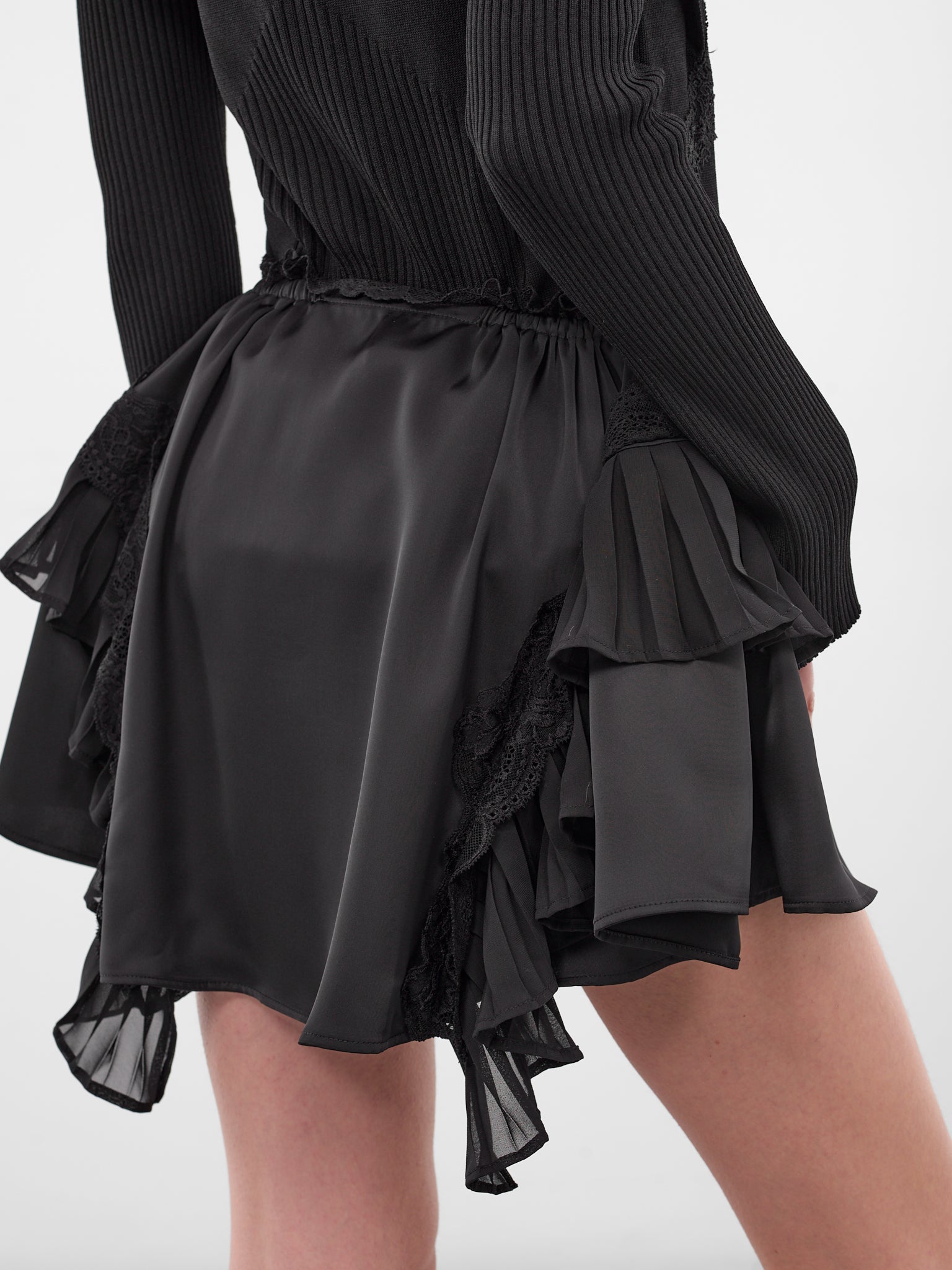 Black Satin Ruffle Layer Skirt (SK057-BLACK)
