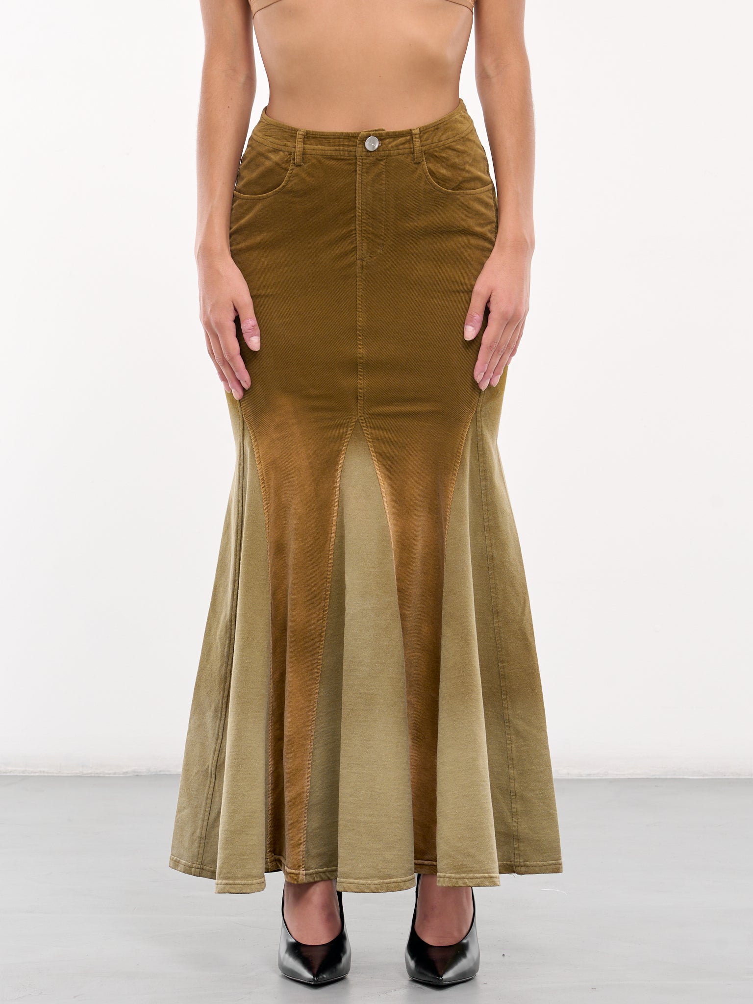Washed Paneled Fishtail Skirt SK05C1GR540 OLIVE GREEN