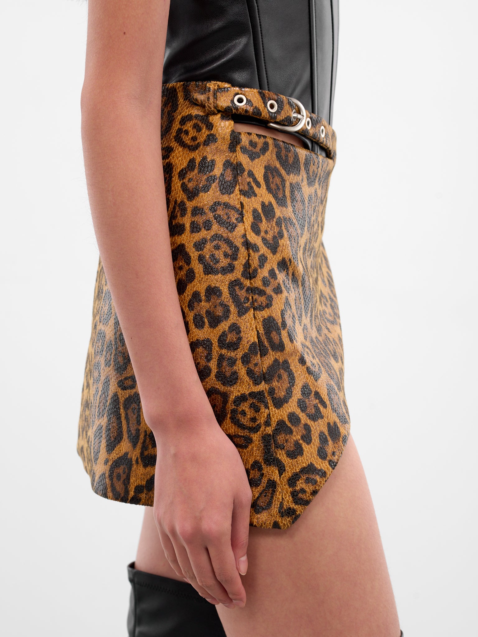 Leopard Coated Asymmetric Mini Skirt (SK06-BROWN)
