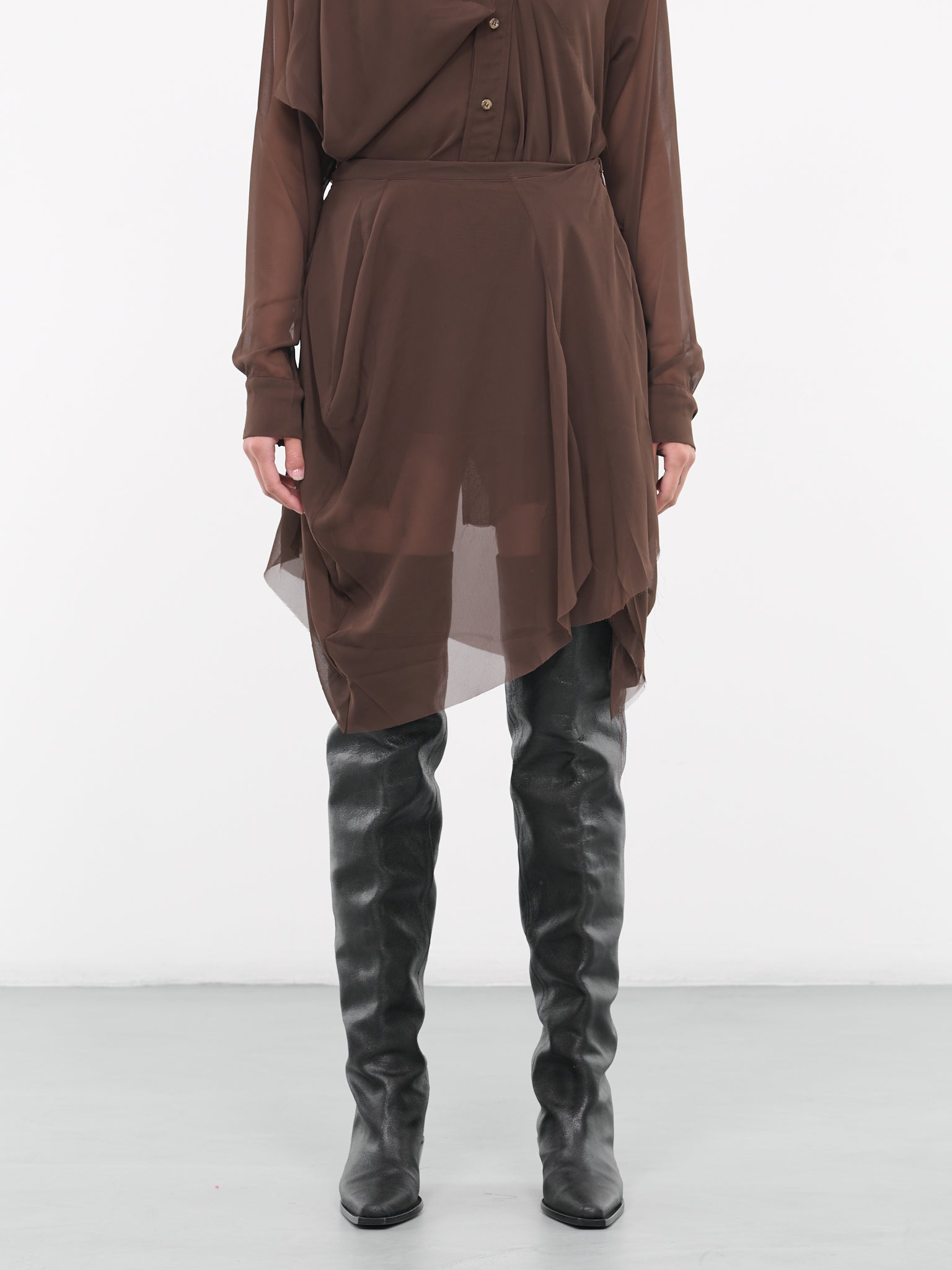 Draped Sheer Skirt (SK07-BROWN)