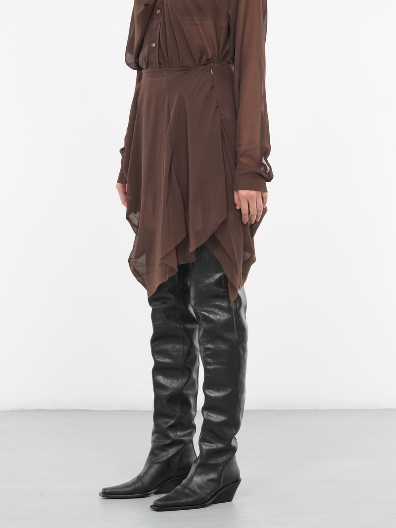 Draped Sheer Skirt (SK07-BROWN)