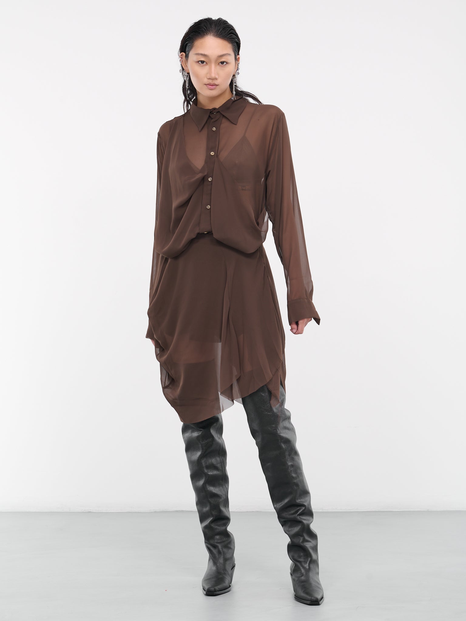 Draped Sheer Shirt (S16-BROWN)