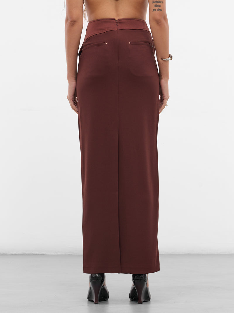 Burgundy Layered Draping Maxi Skirt (SK07T1BR450-REDDISH-BROWN)