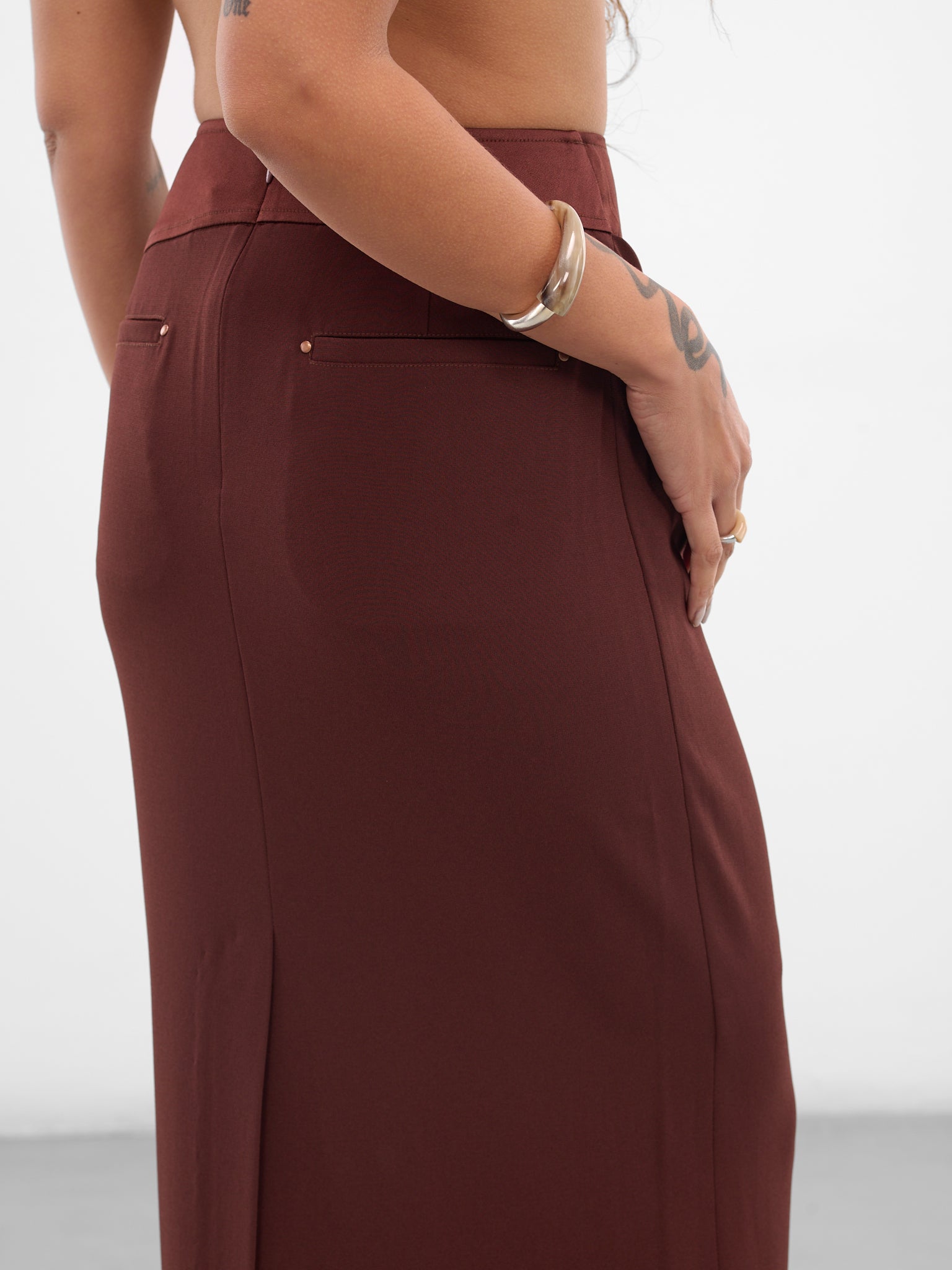Burgundy Layered Draping Maxi Skirt (SK07T1BR450-REDDISH-BROWN)
