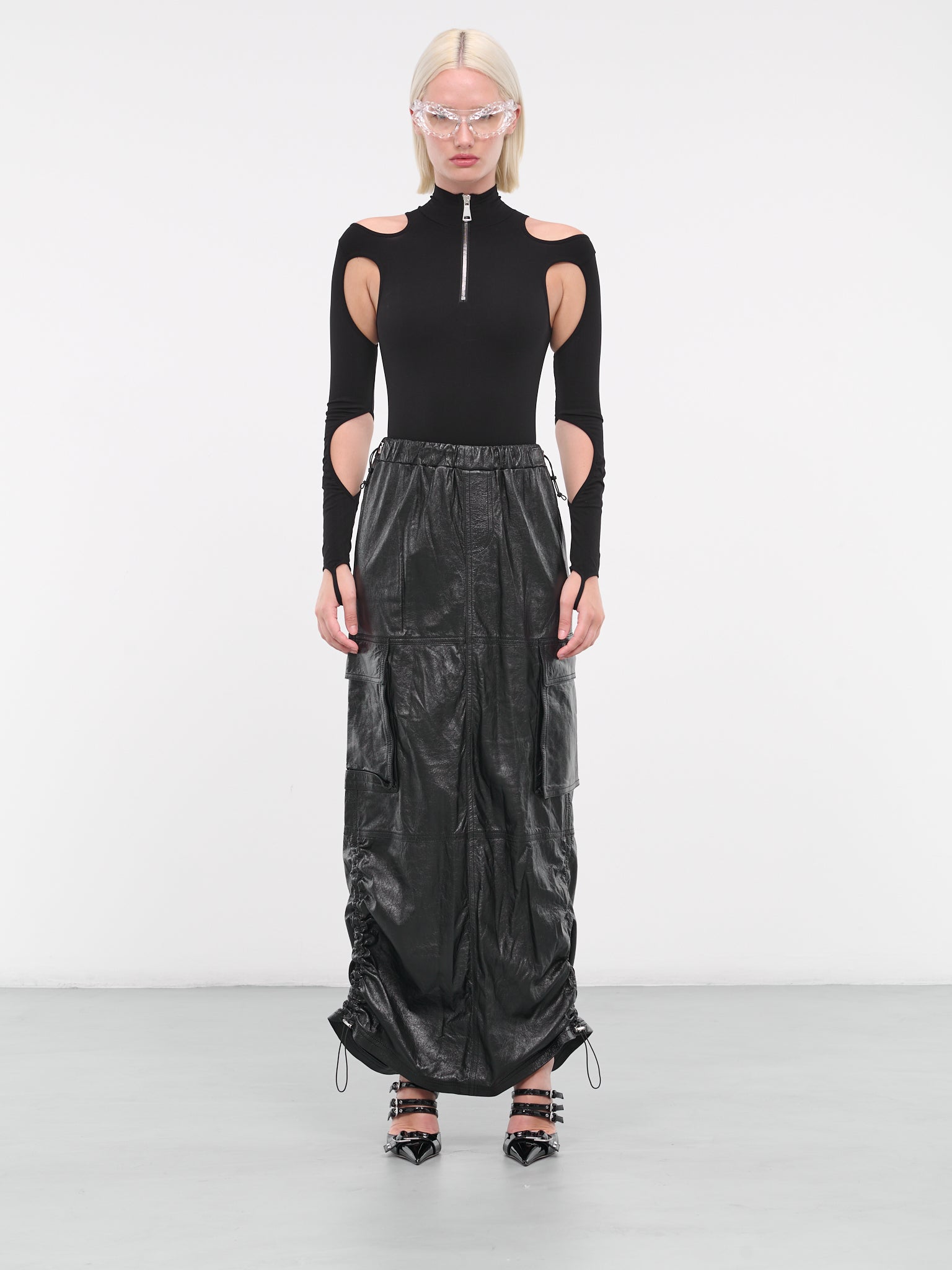 Cargo Leather Skirt (SK093367911791-BLACK)