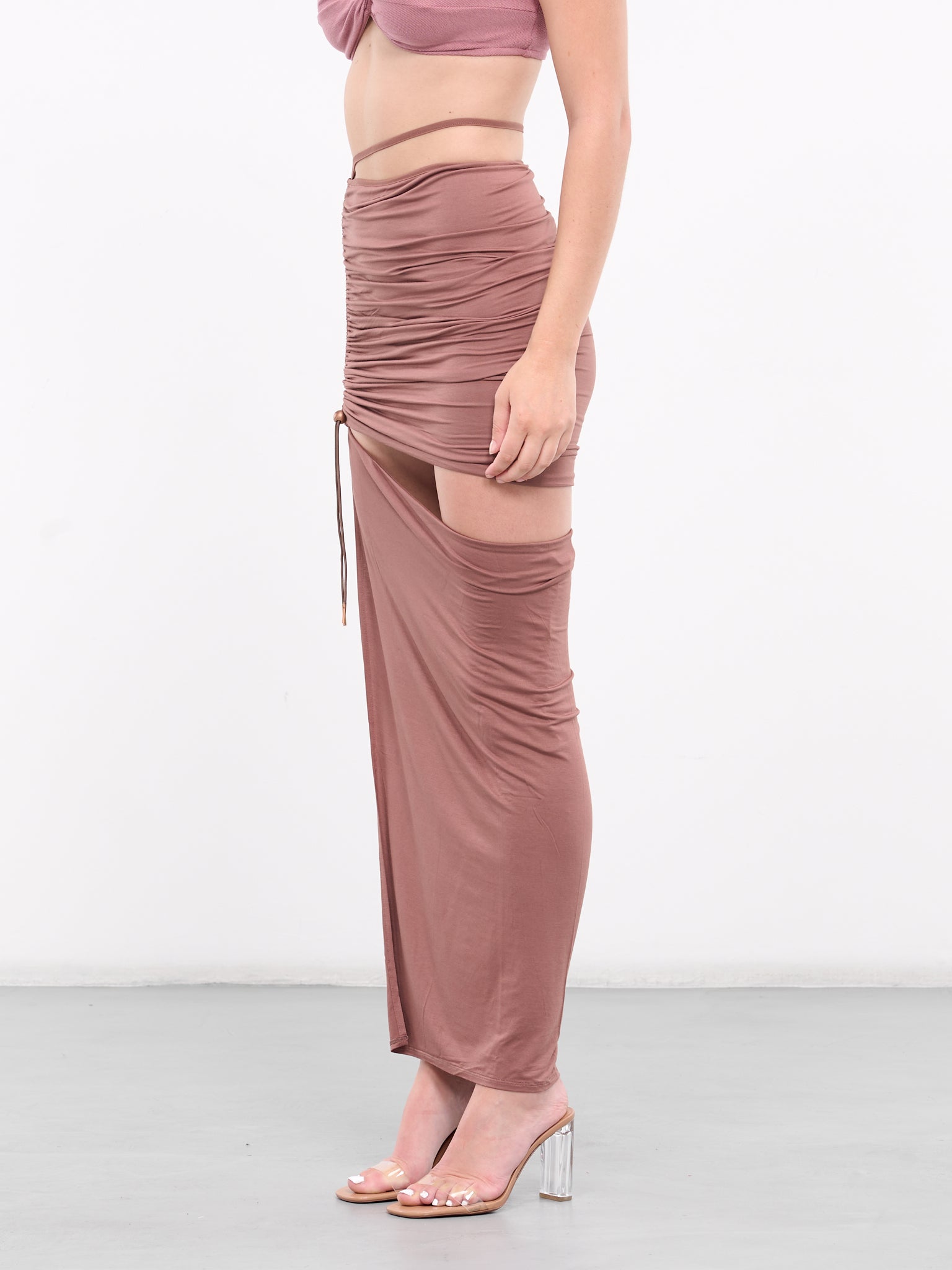 Cinched Asymmetric Jersey Skirt (SK09M3PK240-ROSEWOOD)