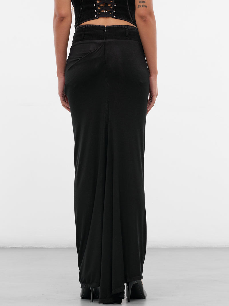 Black Mixed-Material Maxi Skirt (SK09T2BL900-BLACK)