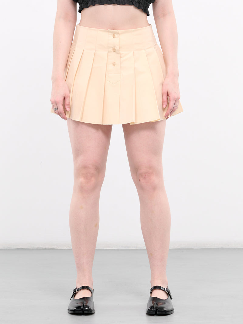 Box Pleated Mini Skirt (SK1-24-243-W-LIGHT-BEIGE)
