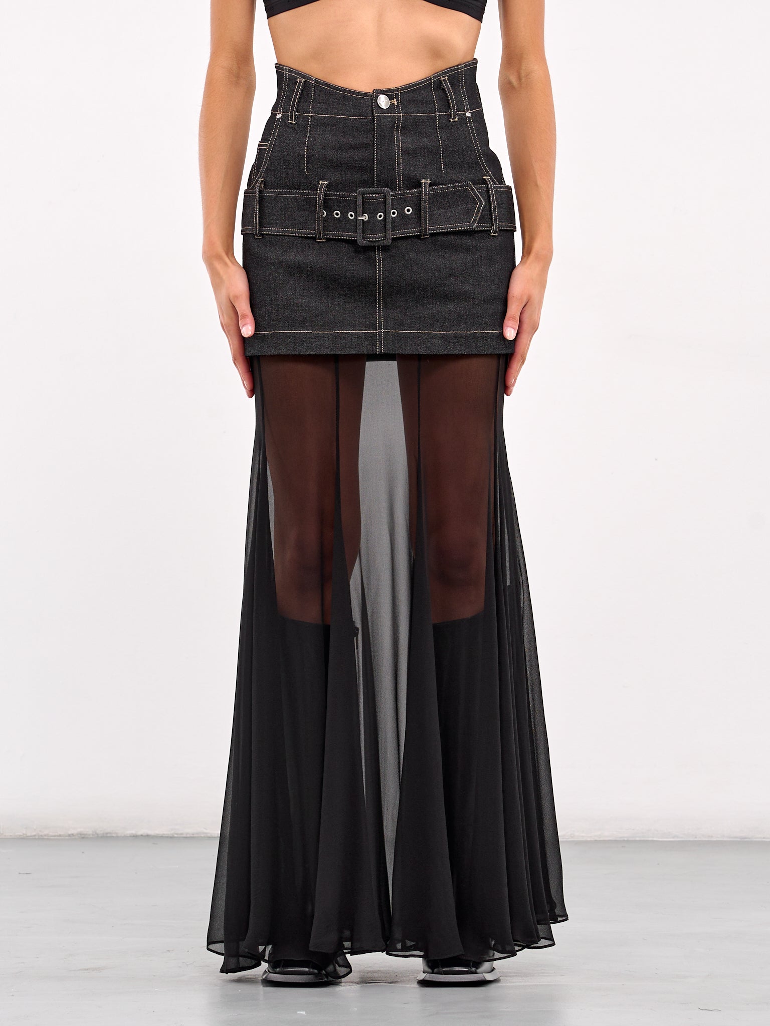 Layered Denim Georgette Skirt (SK17C1BL900-BLACK)
