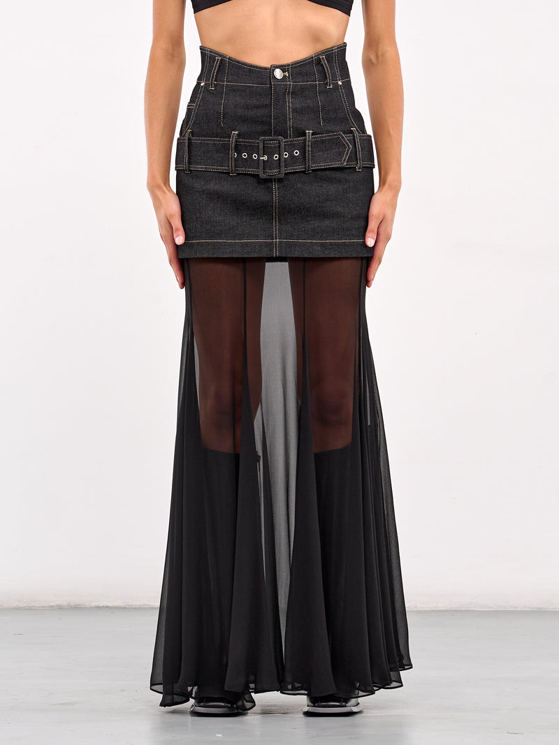 Layered Denim Georgette Skirt (SK17C1BL900-BLACK)