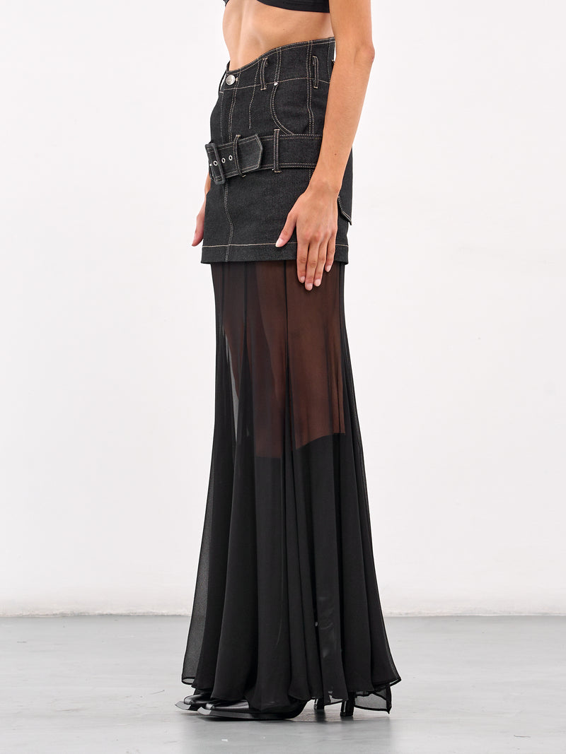 Layered Denim Georgette Skirt (SK17C1BL900-BLACK)