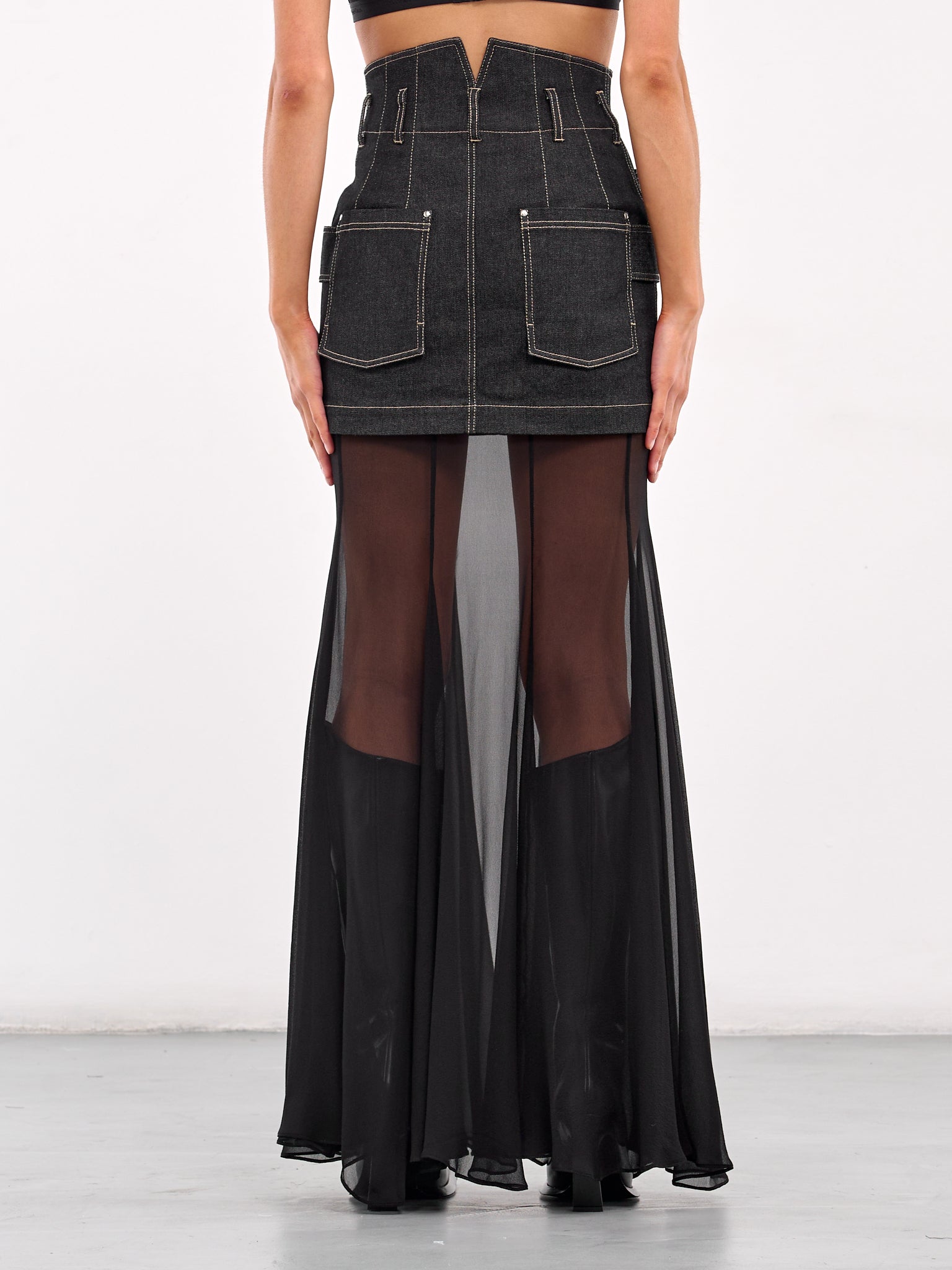 Layered Denim Georgette Skirt (SK17C1BL900-BLACK)