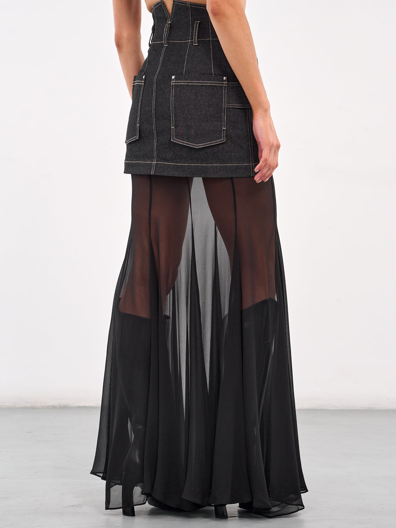 Layered Denim Georgette Skirt (SK17C1BL900-BLACK)