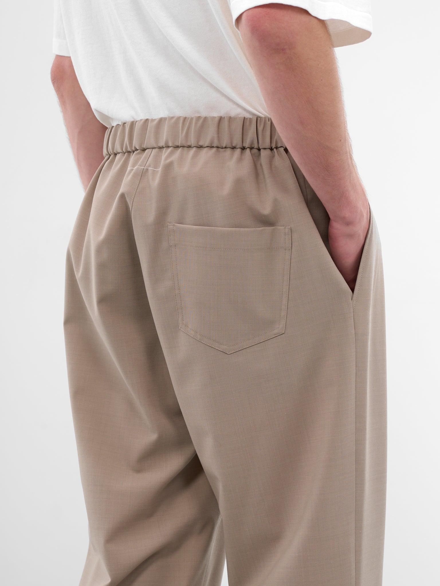 Beige Wool Elasticated Trousers (SH0KA0028-M35733-15-BEIGE)