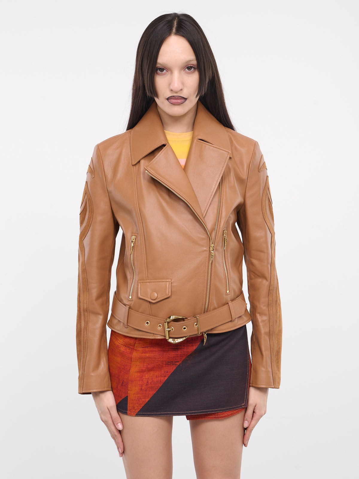 Leather Biker Jacket (SKP802-PN002C-BROWN)