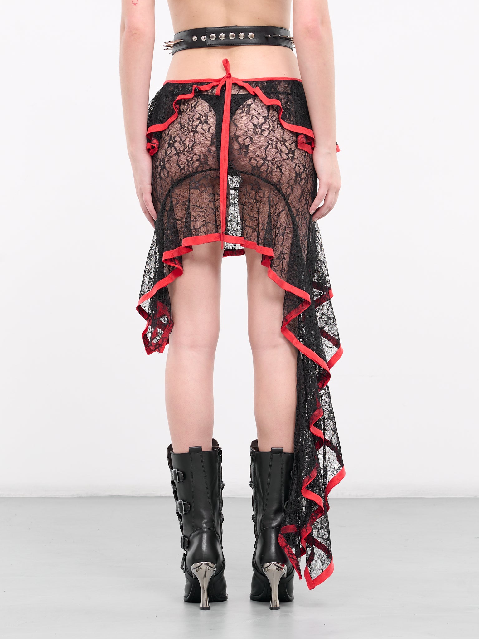 Lace Ruffle Skirt (SKPLBK17-BLACK-RED)