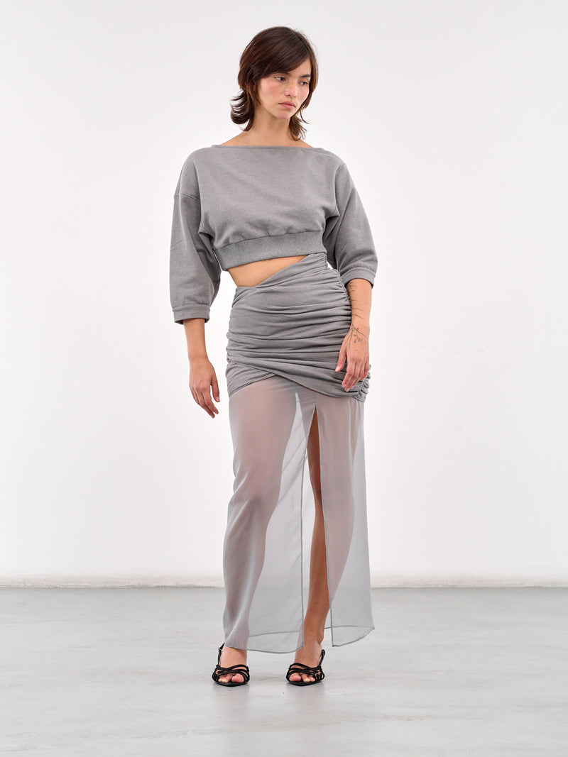 Boat Neck Cropped Sweatshirt (TOP086-SLEET)