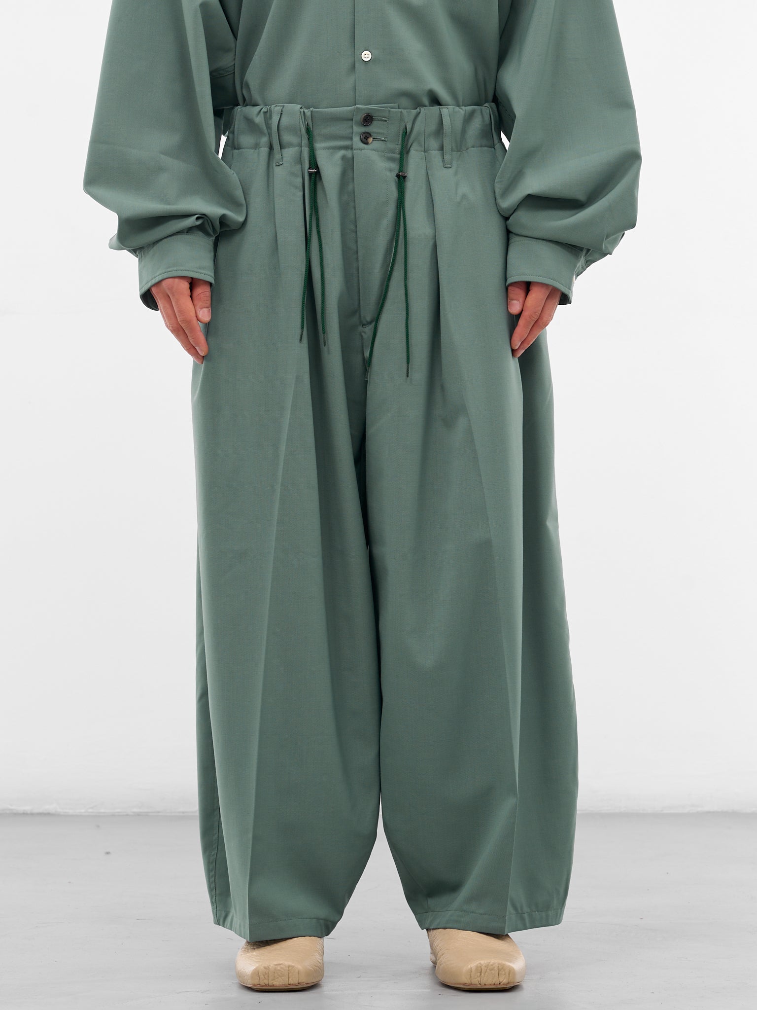 Green Elastic Wide Leg Trousers (SLEC-CL-GR-GREEN)