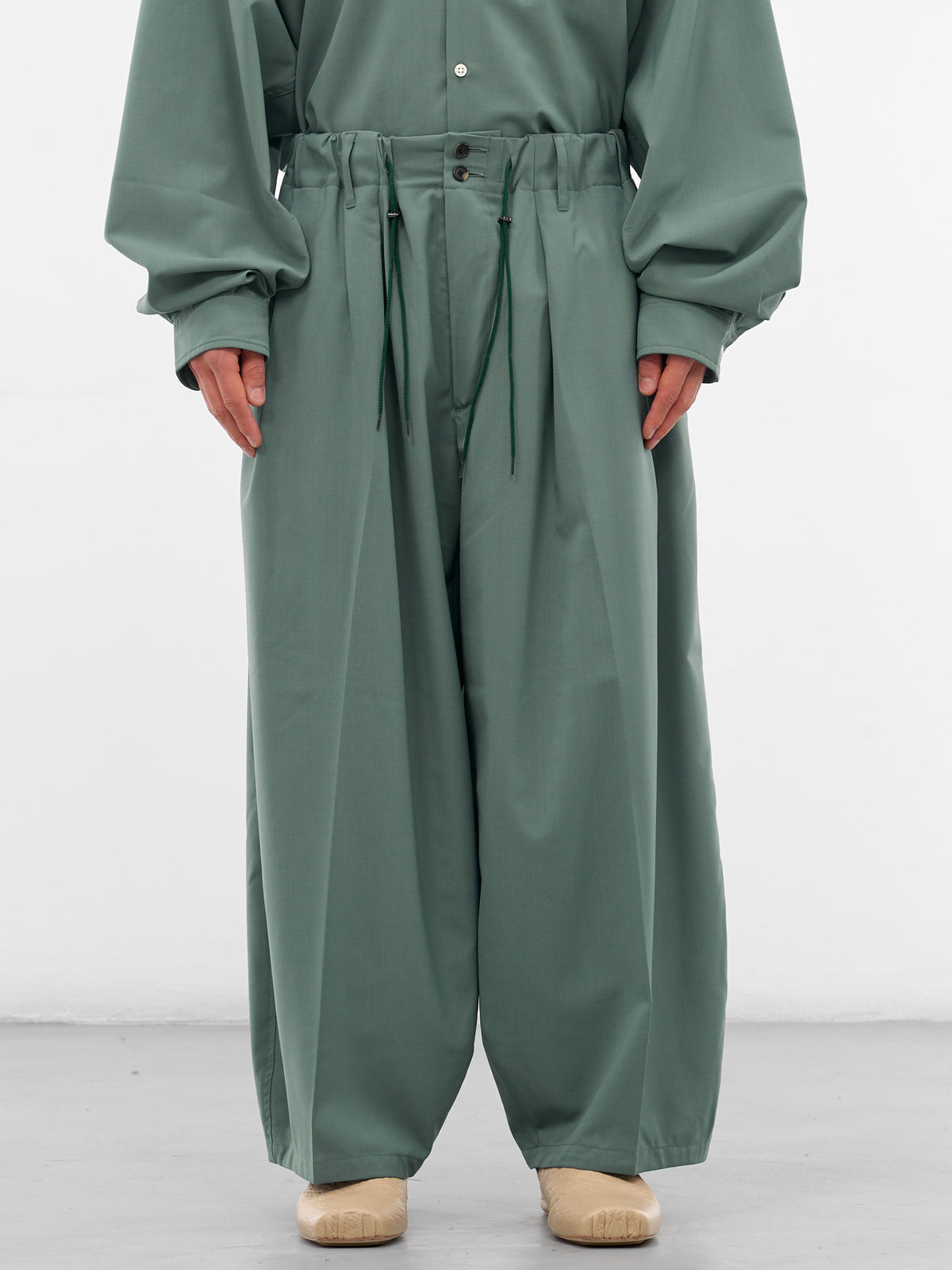 Green Elastic Wide Leg Trousers (SLEC-CL-GR-GREEN)