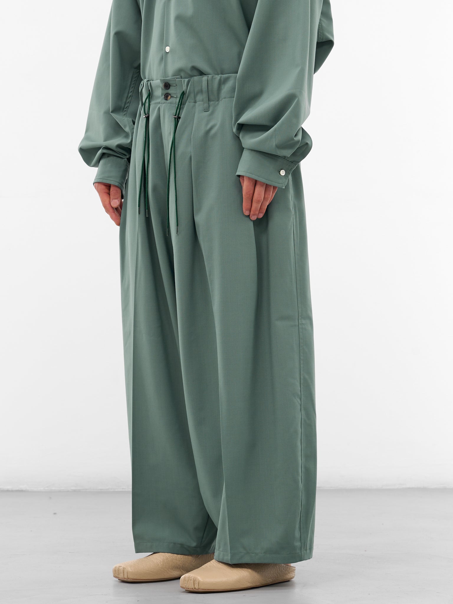 Green Elastic Wide Leg Trousers (SLEC-CL-GR-GREEN)