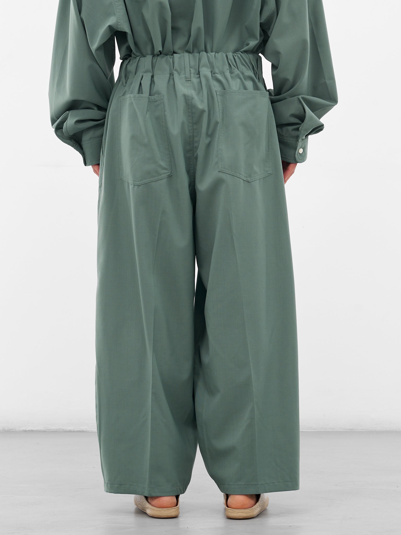 Green Elastic Wide Leg Trousers (SLEC-CL-GR-GREEN)