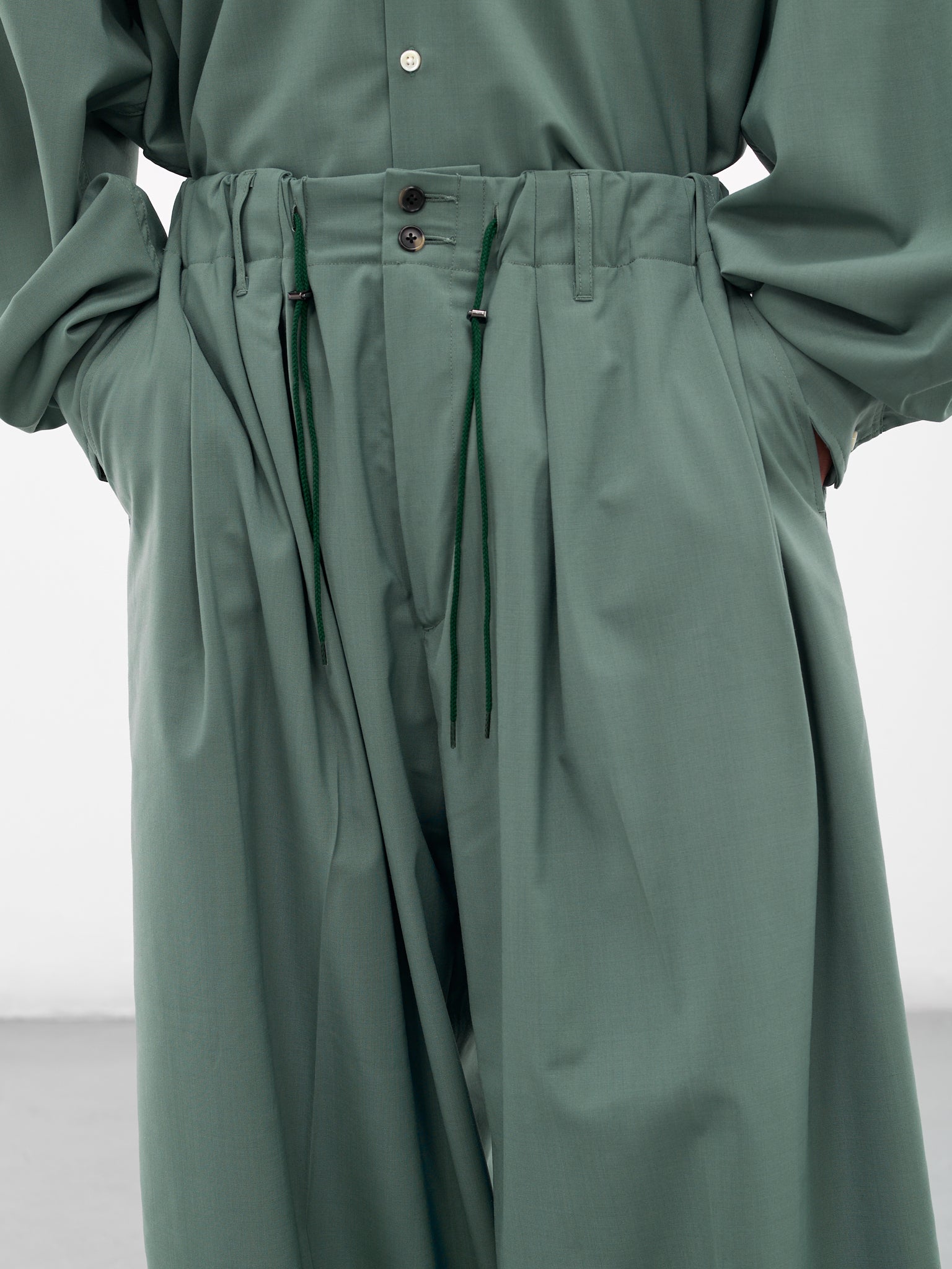 Green Elastic Wide Leg Trousers (SLEC-CL-GR-GREEN)