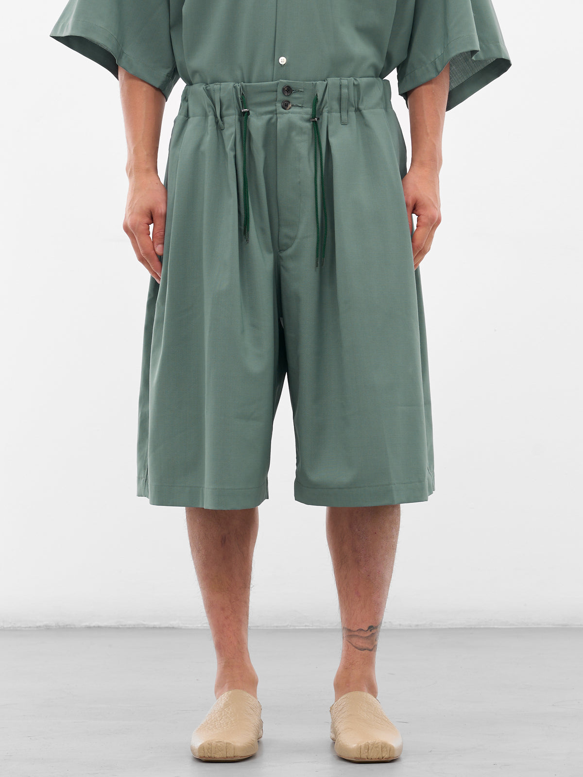 Green Elastic Baggy Shorts (SLEC-CPS-GR-GREEN)