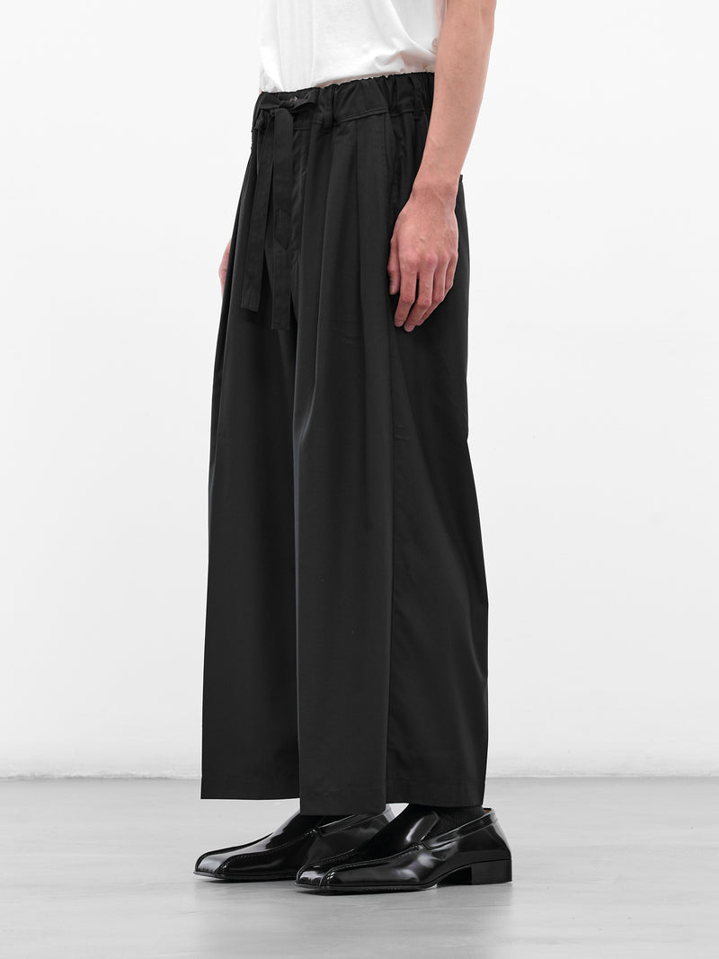 Black Pleated Drawstring Wide Trousers (SLEC-HP-BL-BLACK)