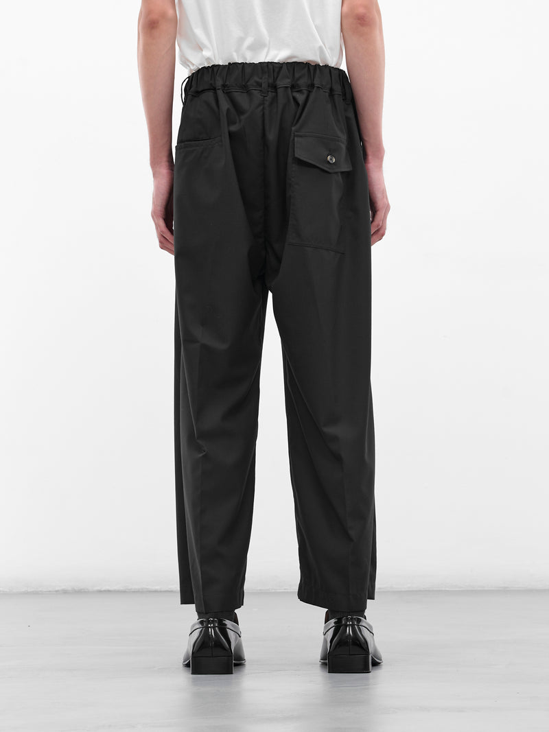 Black Pleated Drawstring Wide Trousers (SLEC-HP-BL-BLACK)