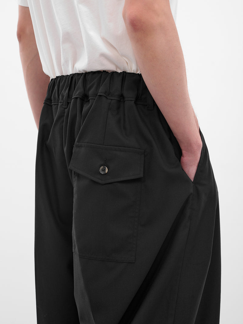 Black Pleated Drawstring Wide Trousers (SLEC-HP-BL-BLACK)