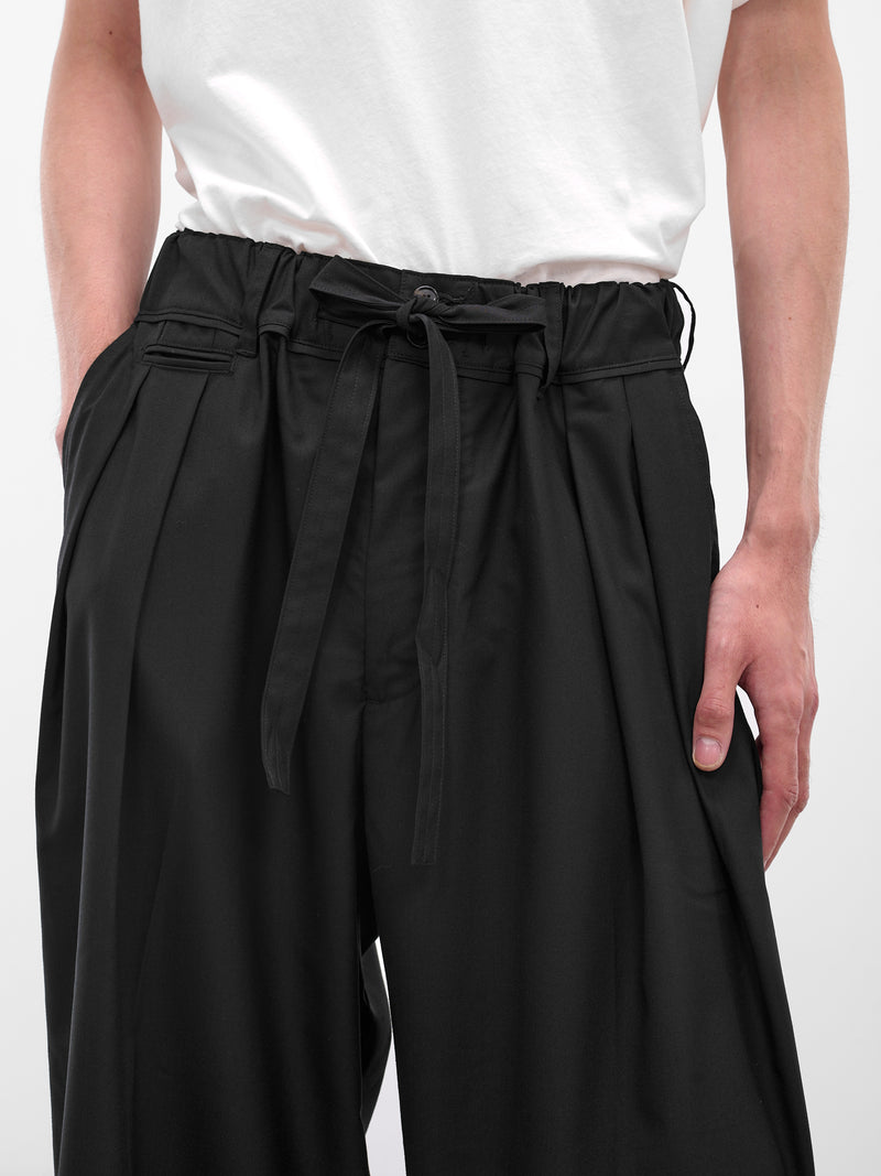 Black Pleated Drawstring Wide Trousers (SLEC-HP-BL-BLACK)