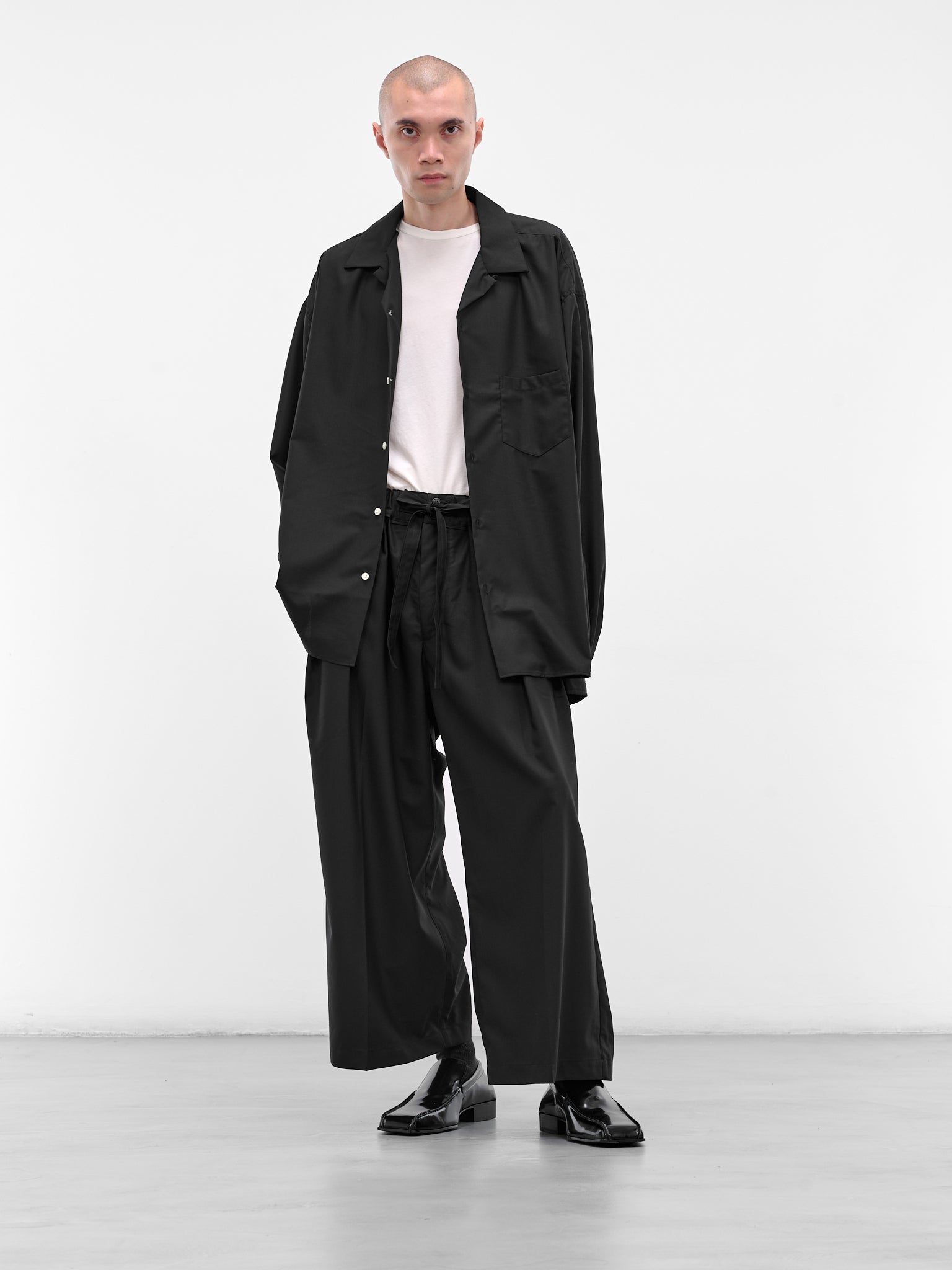 Black Pleated Drawstring Wide Trousers (SLEC-HP-BL-BLACK)