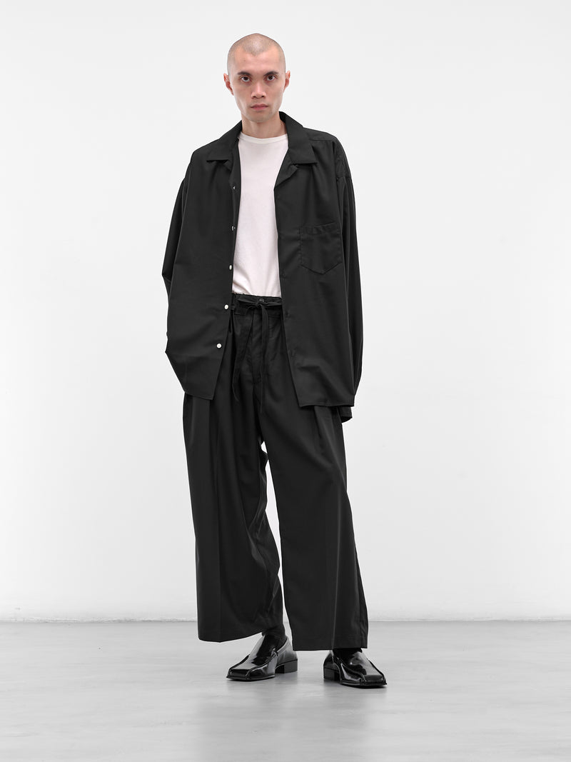 Black Pleated Drawstring Wide Trousers (SLEC-HP-BL-BLACK)