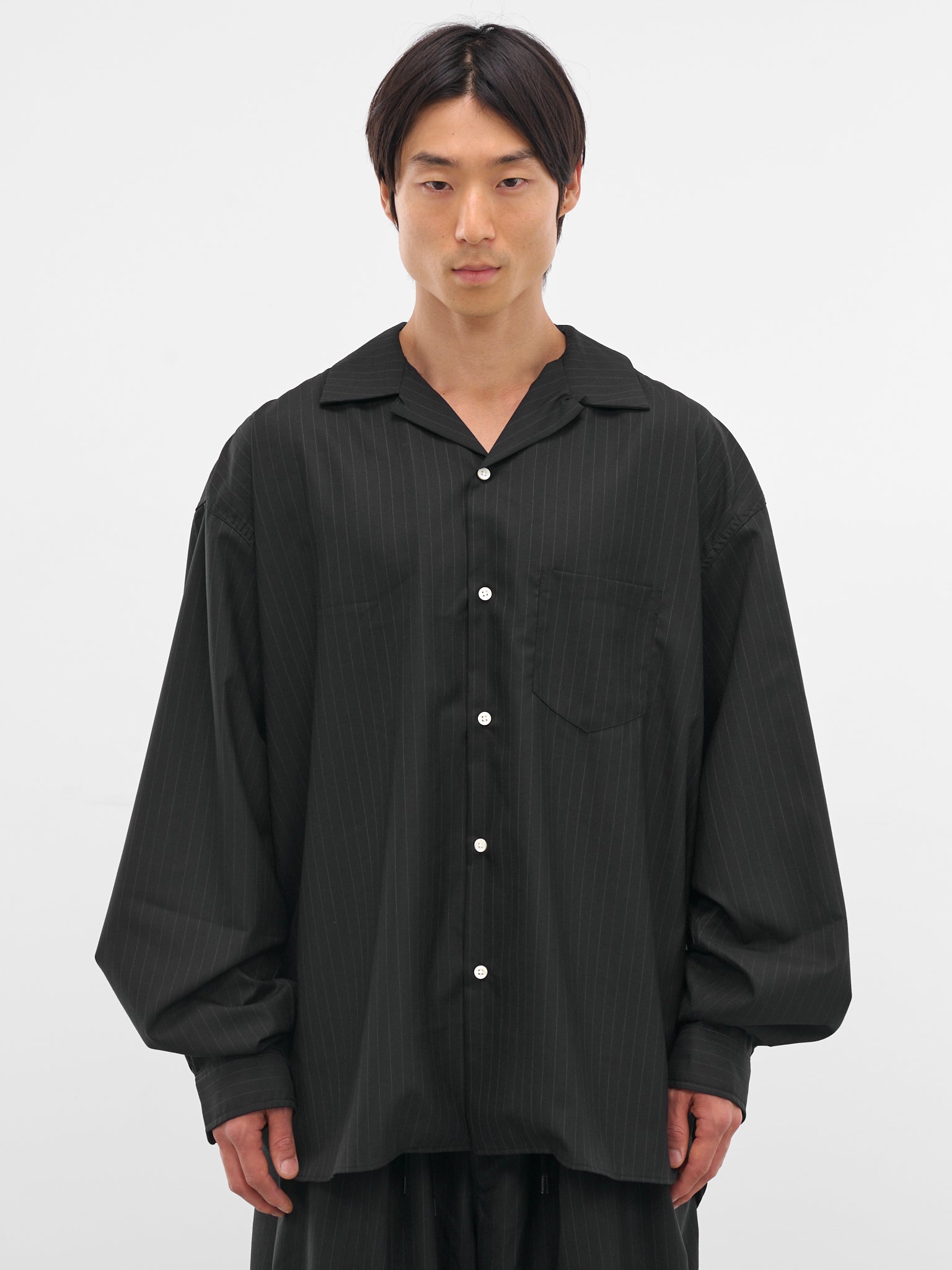 Black Pinstripe Wool Shirt (SLEC-OCSHST-BL-BLACK-STRIPE)