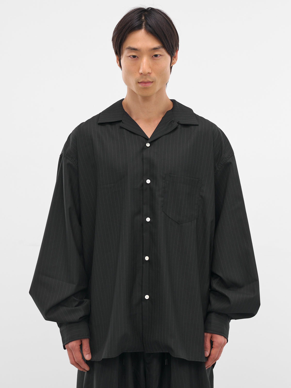 Black Pinstripe Wool Shirt (SLEC-OCSHST-BL-BLACK-STRIPE)