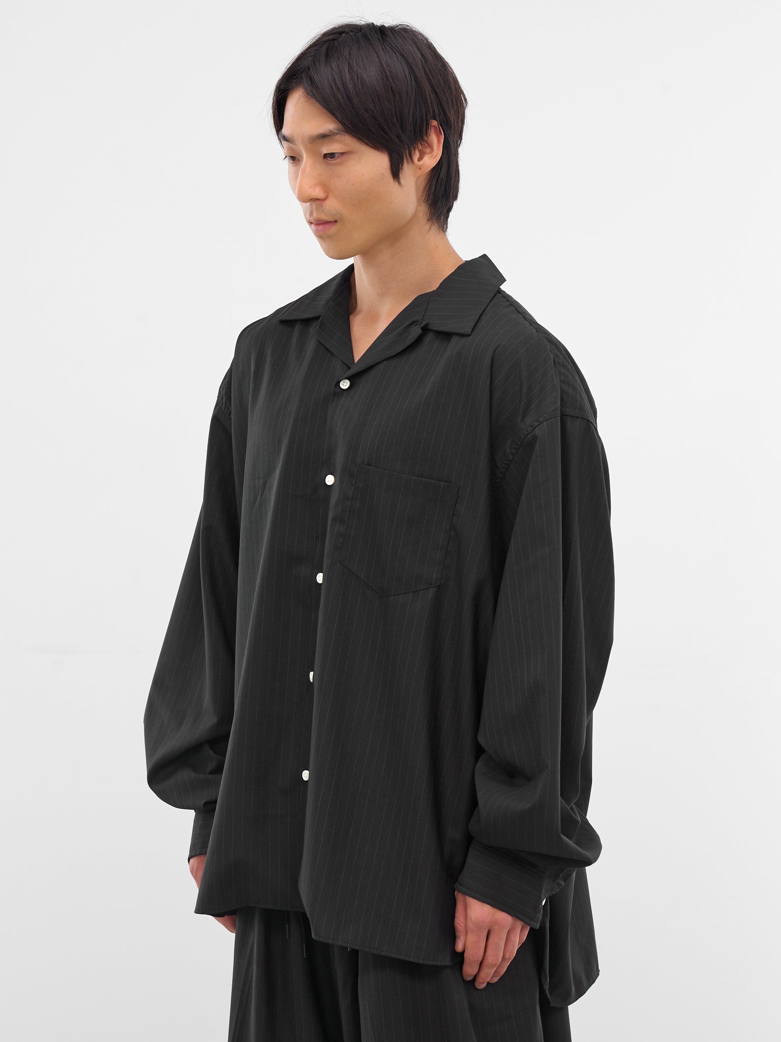 Black Pinstripe Wool Shirt (SLEC-OCSHST-BL-BLACK-STRIPE)