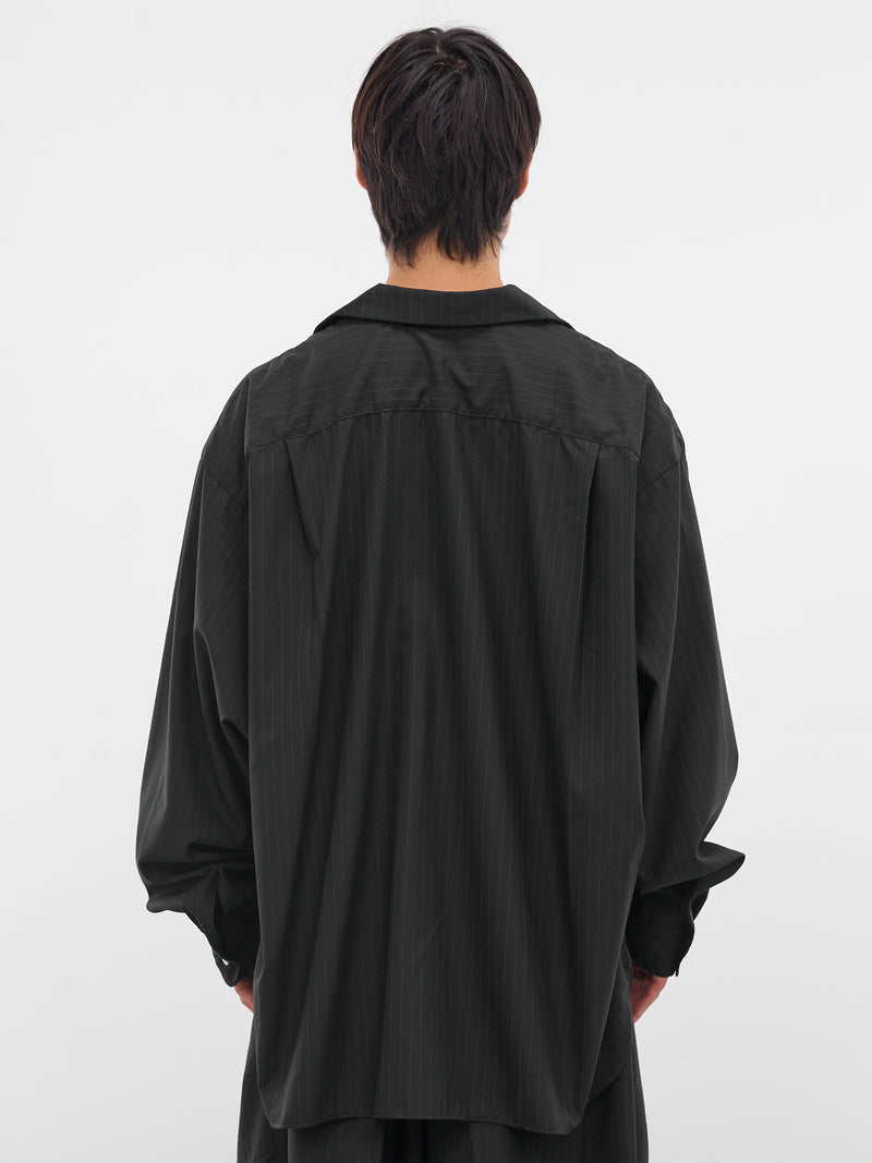 Black Pinstripe Wool Shirt (SLEC-OCSHST-BL-BLACK-STRIPE)