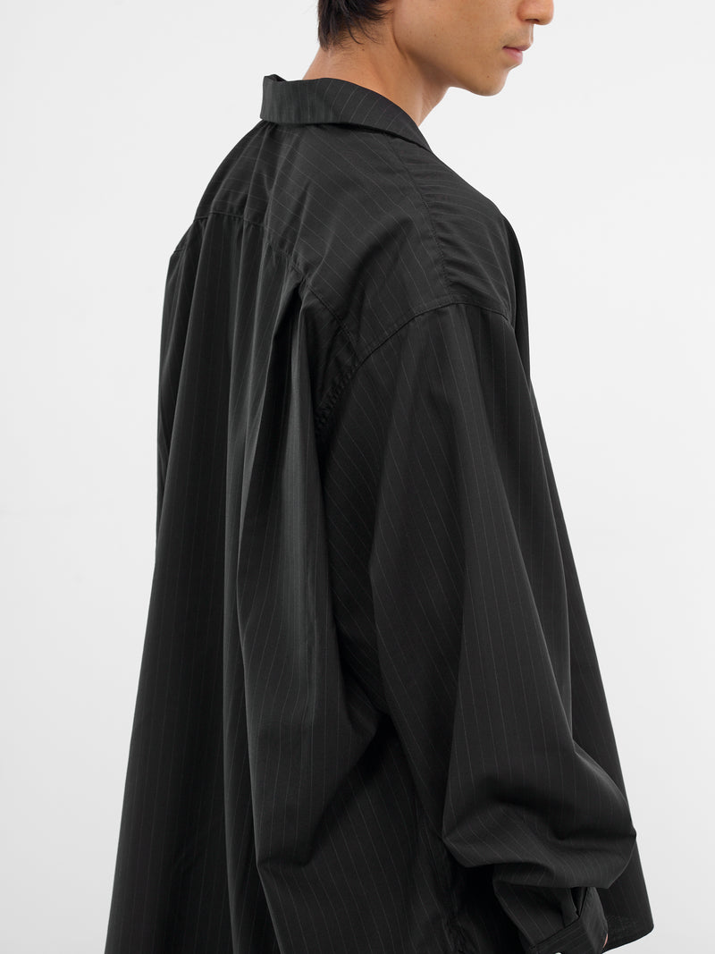 Black Pinstripe Wool Shirt (SLEC-OCSHST-BL-BLACK-STRIPE)