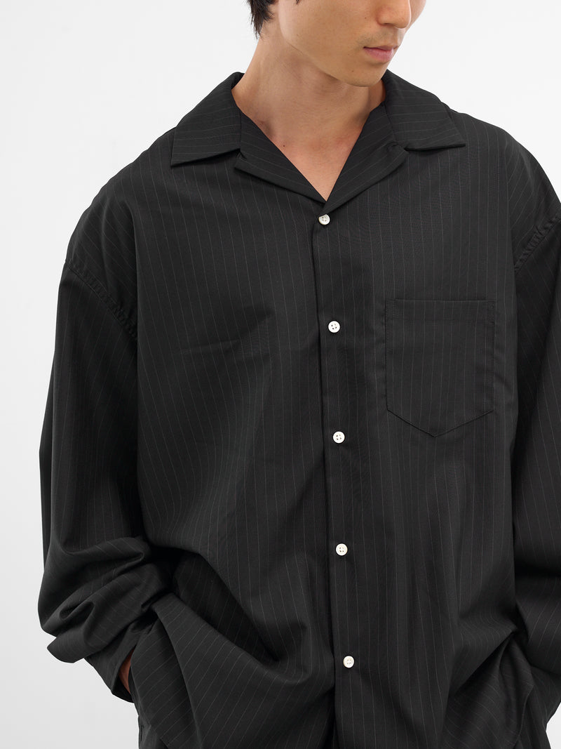 Black Pinstripe Wool Shirt (SLEC-OCSHST-BL-BLACK-STRIPE)