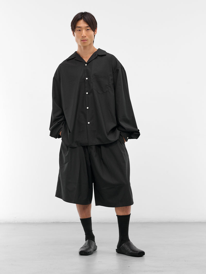 Black Pinstripe Wool Shirt (SLEC-OCSHST-BL-BLACK-STRIPE)