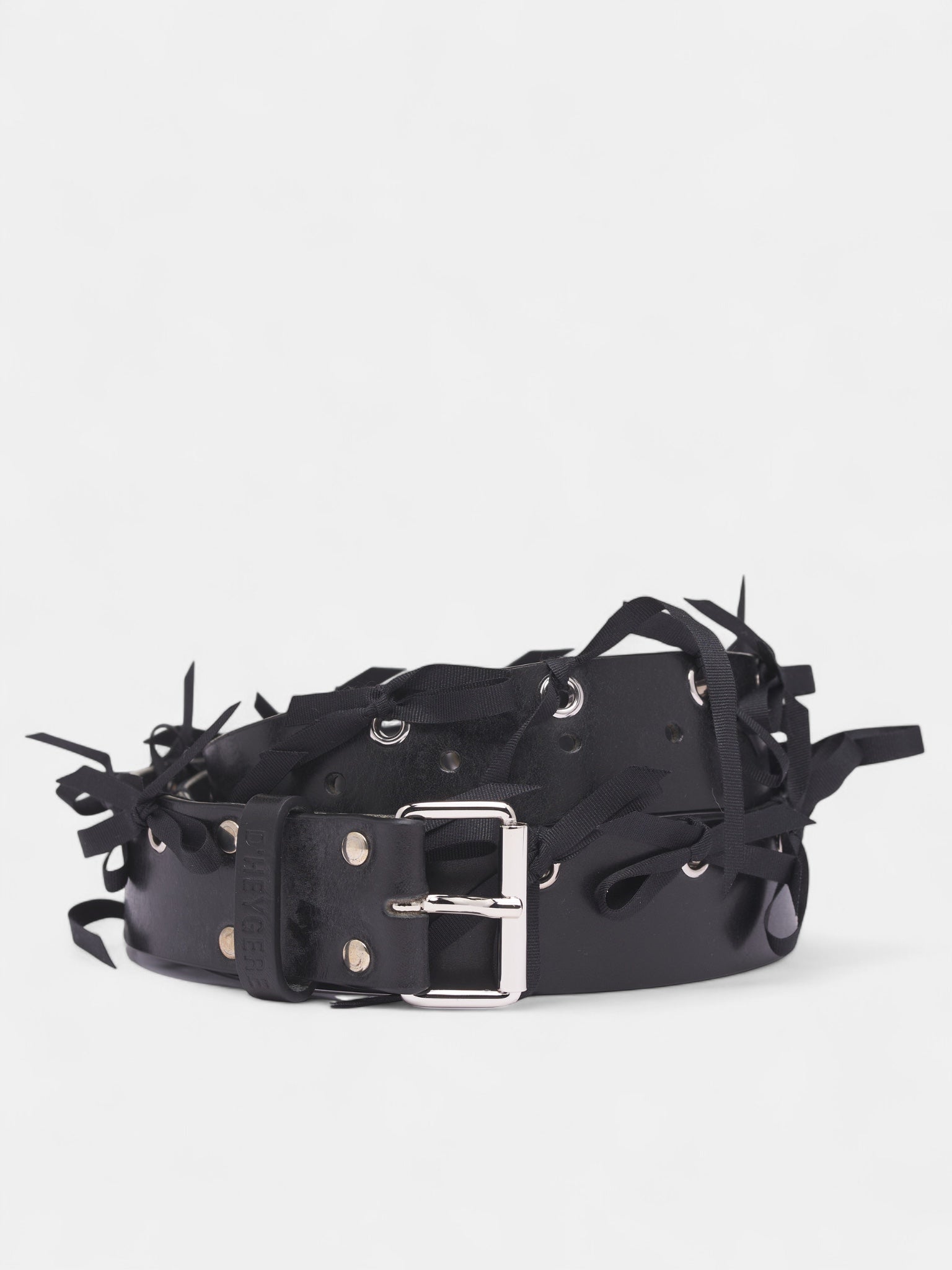 Black Bow Eyelet Leather Belt (SLG01-BLACK-SILVER-BLACK)