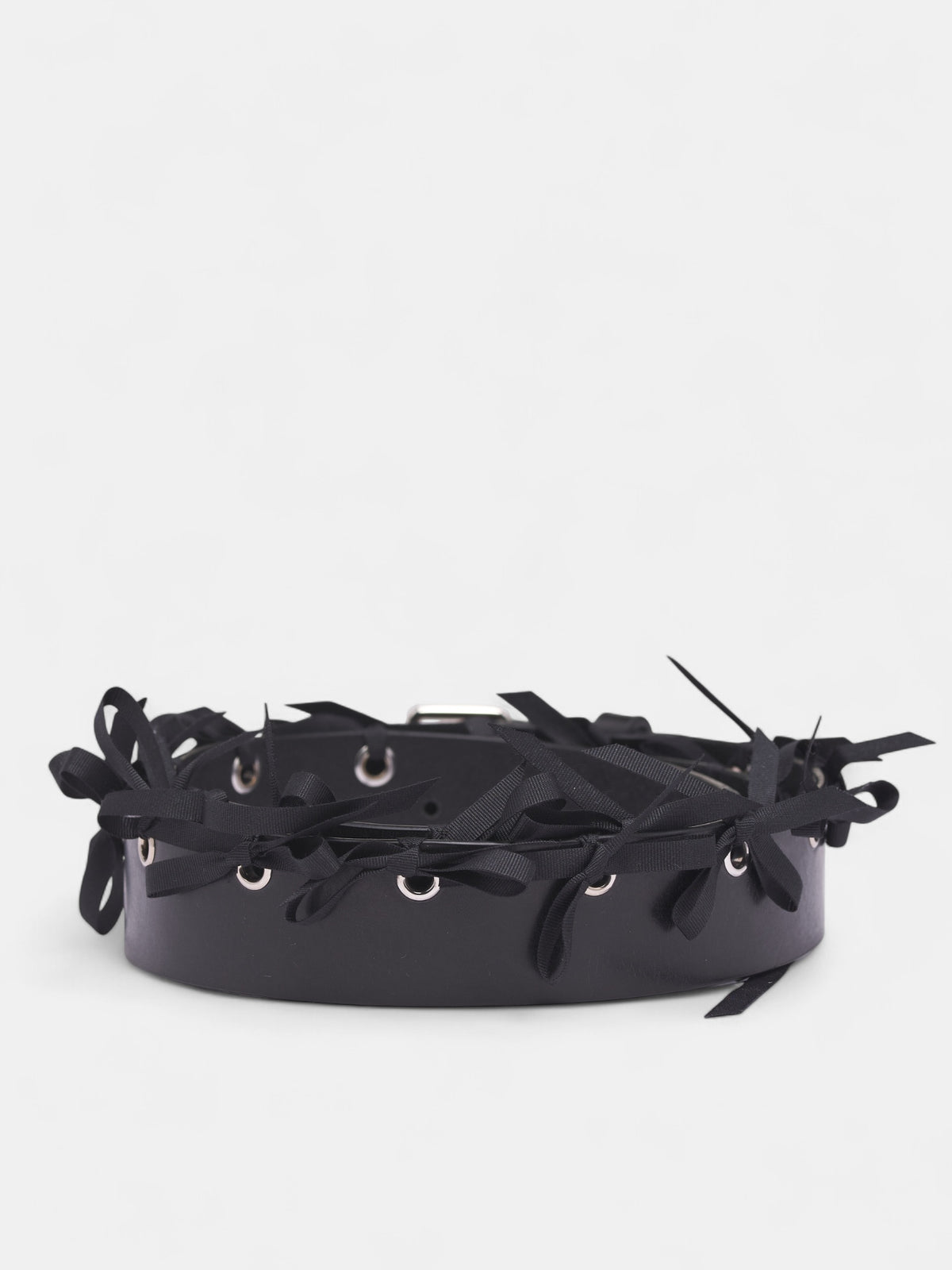 Black Bow Eyelet Leather Belt (SLG01-BLACK-SILVER-BLACK)