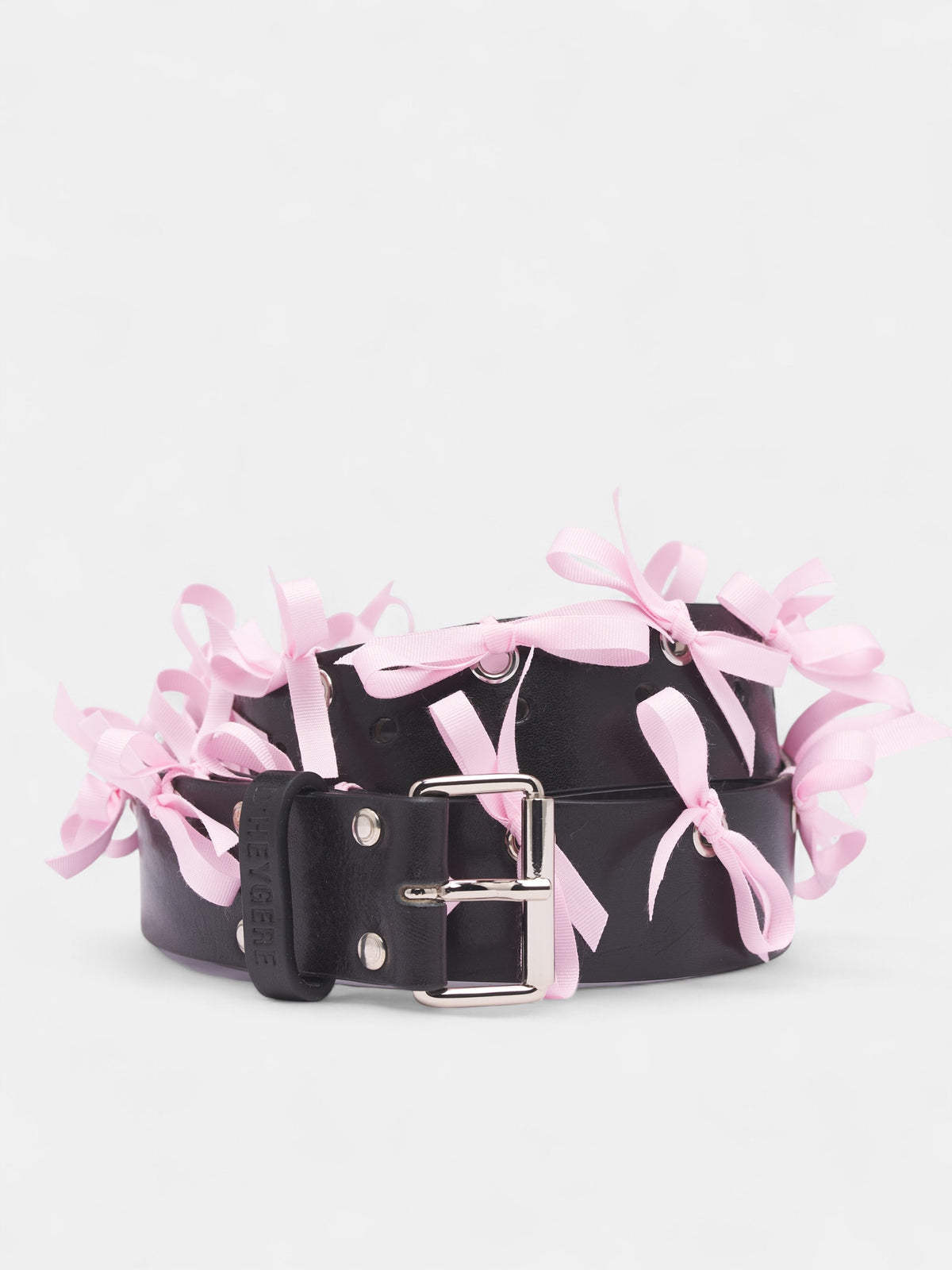 Pink Bow Eyelet Leather Belt (SLG01-BLACK-SILVER-PINK)