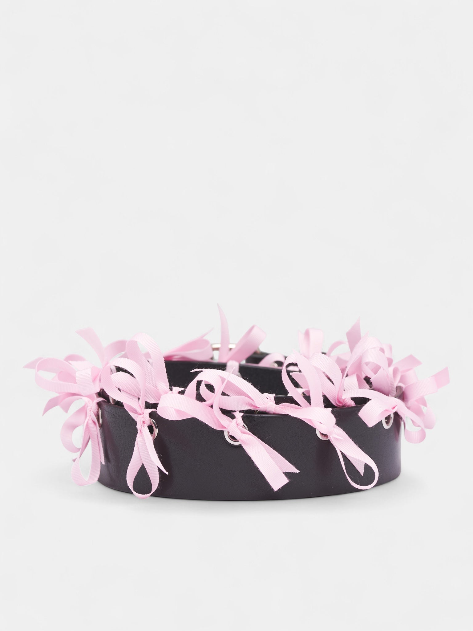 Pink Bow Eyelet Leather Belt (SLG01-BLACK-SILVER-PINK)