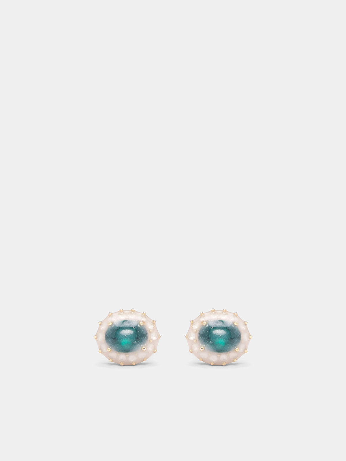 Antiqued Wax Pompadour Stud Earrings (SM2VG0036-P9407-GOLD-GREEN-TRA)
