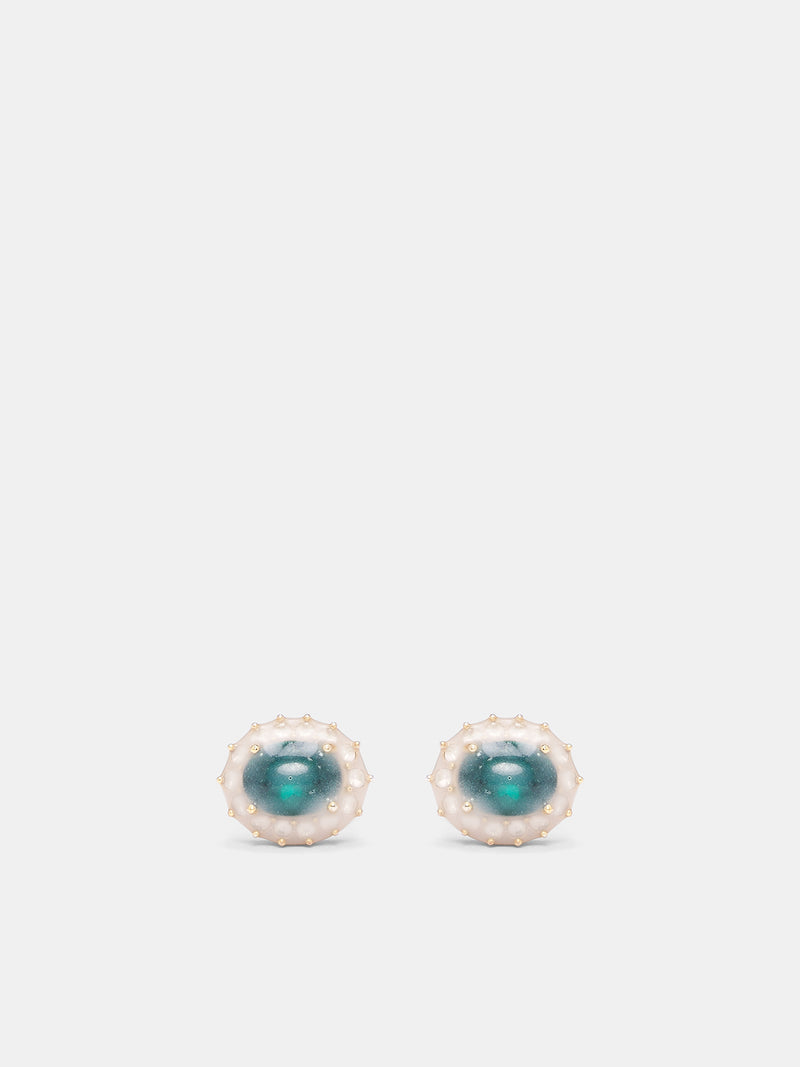 Antiqued Wax Pompadour Stud Earrings (SM2VG0036-P9407-GOLD-GREEN-TRA)