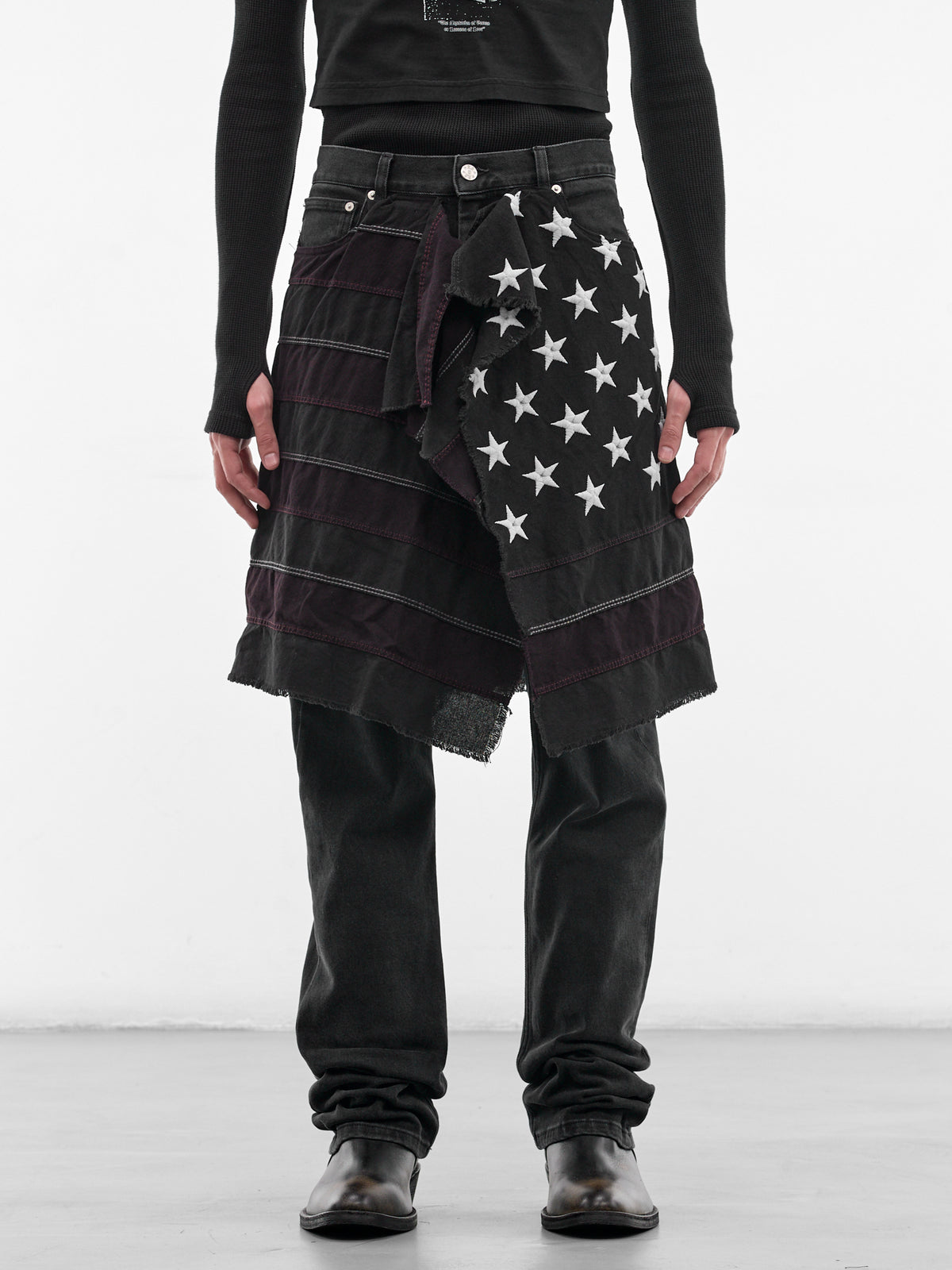 Black Manson Embroidered Denim Skirt (SMT03AP-TE952-999-BLACK)
