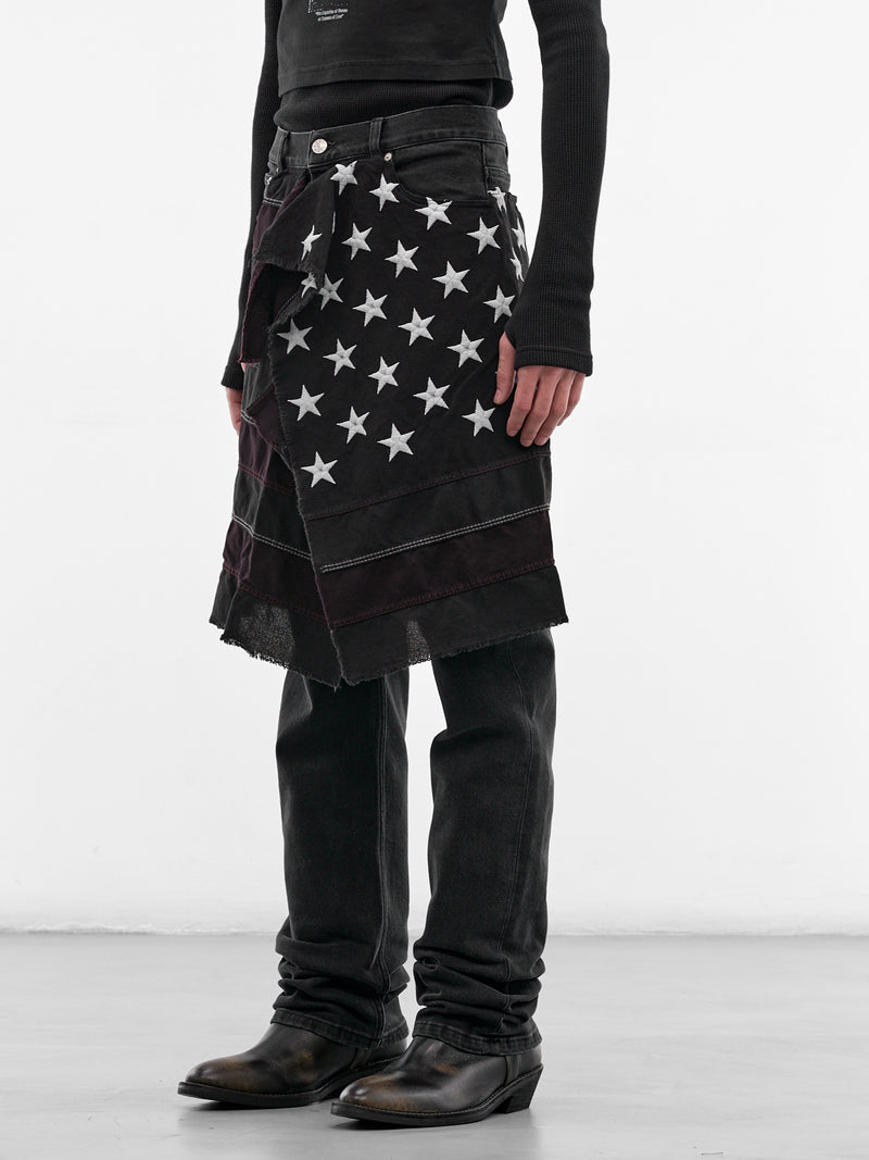 Black Manson Embroidered Denim Skirt (SMT03AP-TE952-999-BLACK)